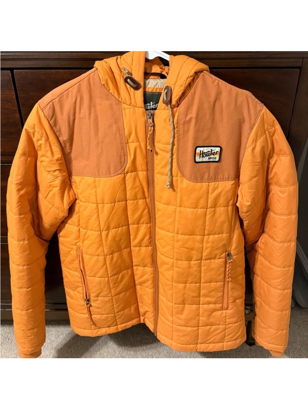Howler Brothers Men’s Orange Quilted Hooded Puffer Jacket